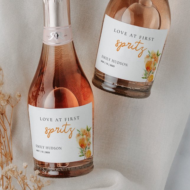 Love at First Spritz Bridal Shower Sparkling Wine Label (Creator Uploaded)