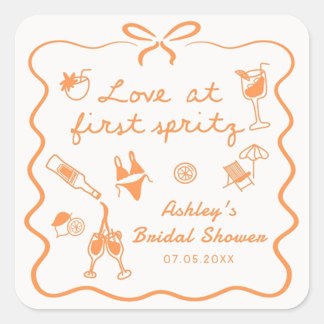 Love at First Spritz Bridal Shower Sticker (Front)