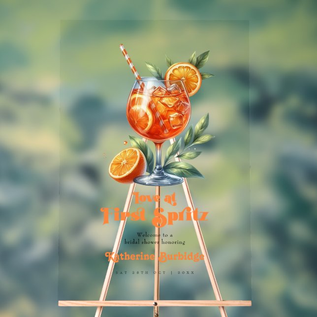 Love at First Spritz Bridal Shower Welcome Acrylic Sign (Neutral)