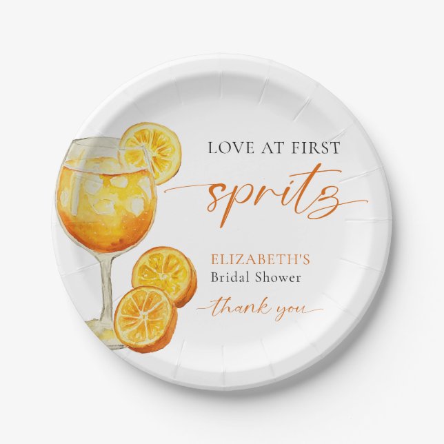 Love at First Spritz Bridal Shower Welcome Custom Paper Plate (Front)