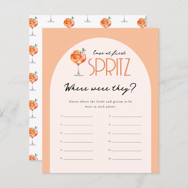 Love at First Spritz Bridal Where were They Game (Front/Back)
