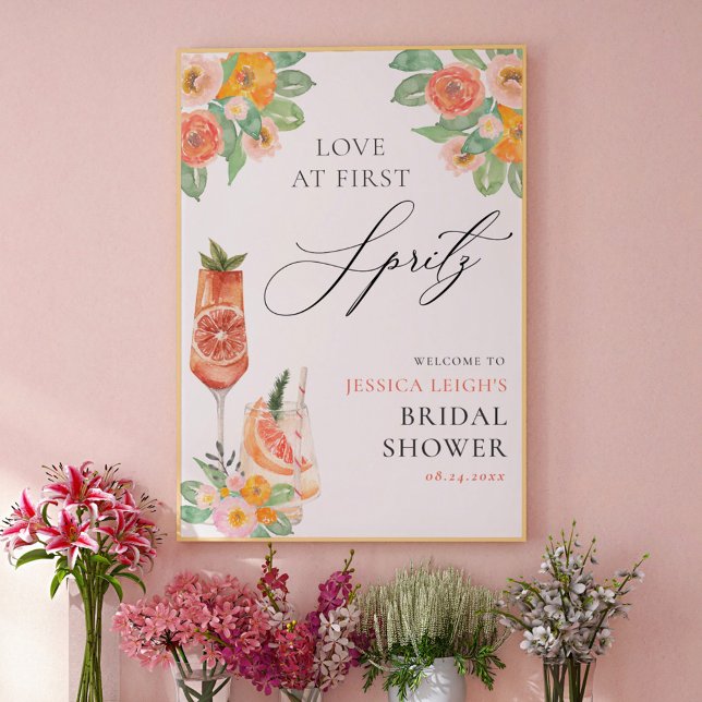 Love at First Spritz Bright Cocktail Bridal Shower Poster (Creator Uploaded)