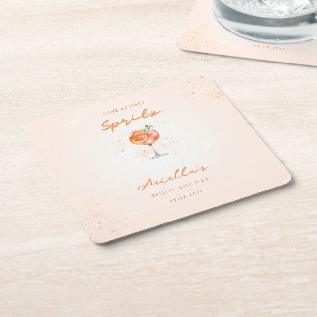 Love at First Spritz Citrus Drink Bridal Shower   Square Paper Coaster (Angled)