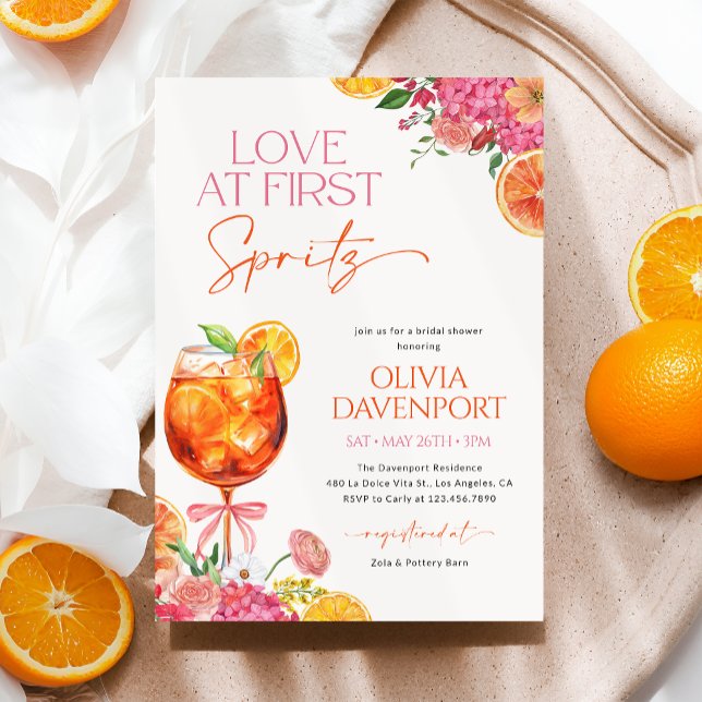 Love at First Spritz Citrus Floral Bridal Shower Invitation (Creator Uploaded)