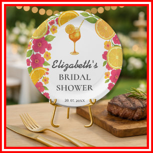 Love at First Spritz Citrus Orange Bridal Shower Paper Plate