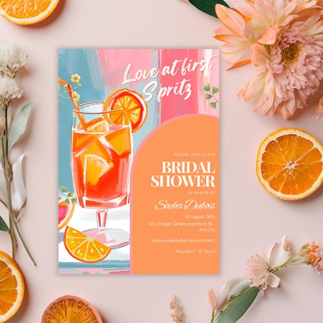Love at first spritz citrus tropical bridal shower invitation (Creator Uploaded)