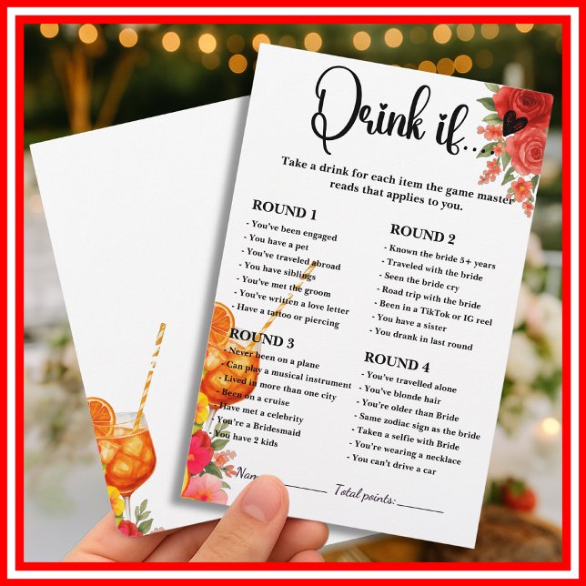 Love at First Spritz  Drink If Bridal Shower Game (Creator Uploaded)