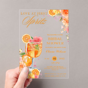 Love at First Spritz Floral Cocktail Bridal Shower Acrylic Invitations