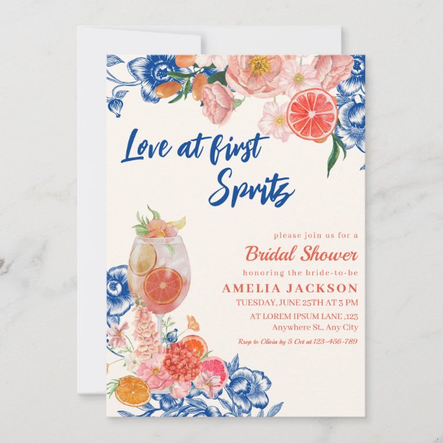 Love at first spritz floral orange Bridal Shower Invitation (Front)