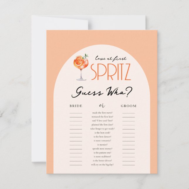 Love at First Spritz Guess Who Bridal Shower Game Invitation (Front)