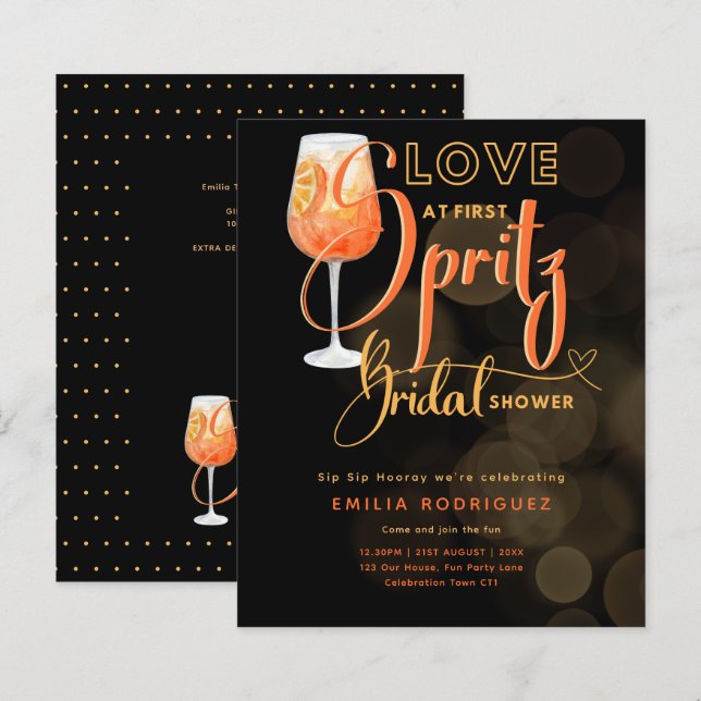 Love at First SPRITZ Modern Orange Bridal Shower (Front/Back)