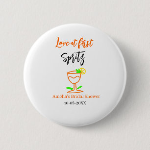 Love at first spritz orange black bridal shower gl 6 cm round badge