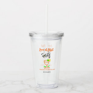 Love at first spritz orange black bridal shower gl acrylic tumbler