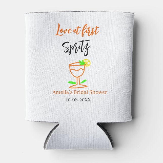 Love at first spritz orange black bridal shower gl can cooler (Front)