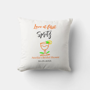 Love at first spritz orange black bridal shower gl cushion