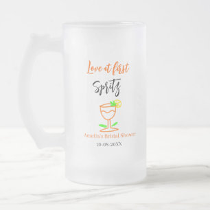 Love at first spritz orange black bridal shower gl frosted glass beer mug