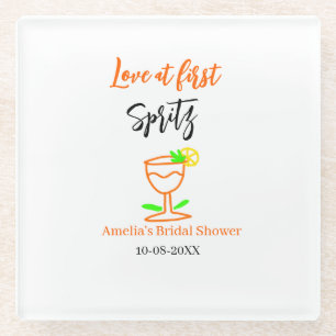 Love at first spritz orange black bridal shower gl glass coaster