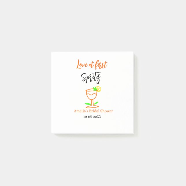 Love at first spritz orange black bridal shower gl post-it notes (Front)