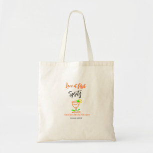 Love at first spritz orange black bridal shower gl tote bag