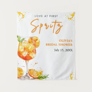 Love at First Spritz Orange Bridal Shower Backdrop Tapestry
