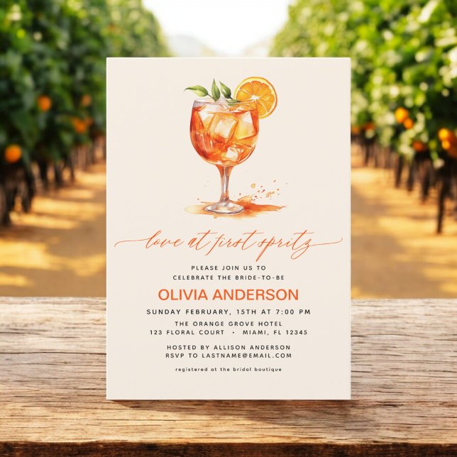 Love at First Spritz Orange Bridal Shower  Invitation (Creator Uploaded)