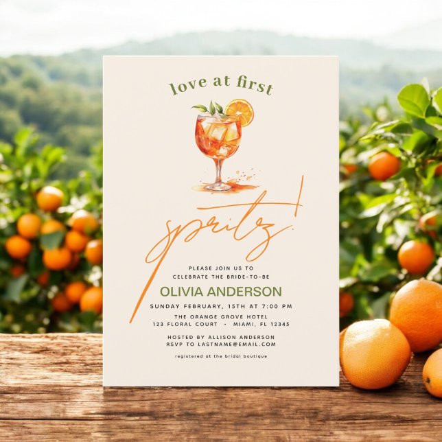 Love at First Spritz Orange Bridal Shower  Invitation (Creator Uploaded)