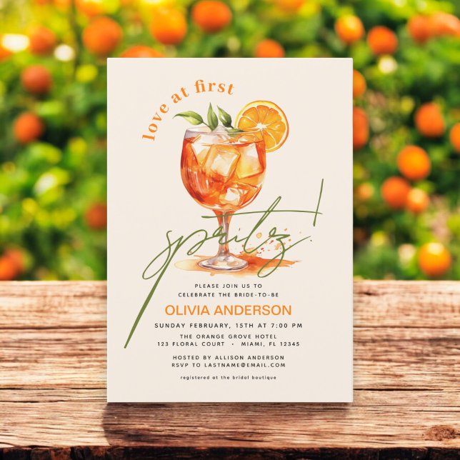 Love at First Spritz Orange Bridal Shower  Invitation (Creator Uploaded)