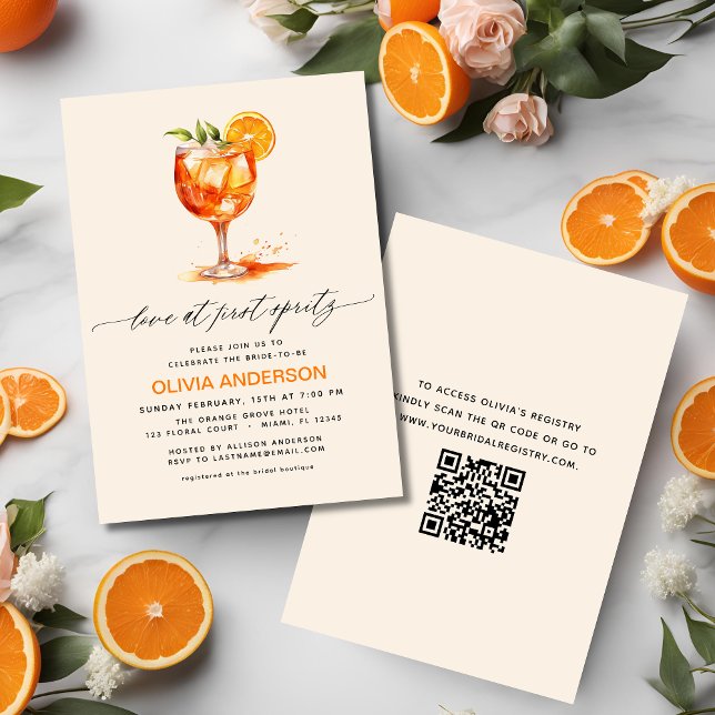 Love at First Spritz Orange Bridal Shower  Invitation (Creator Uploaded)