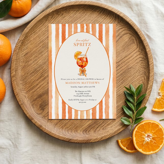 Love at First Spritz Orange Bridal Shower Invite (Love at First Spritz Bridal Shower Invitation)