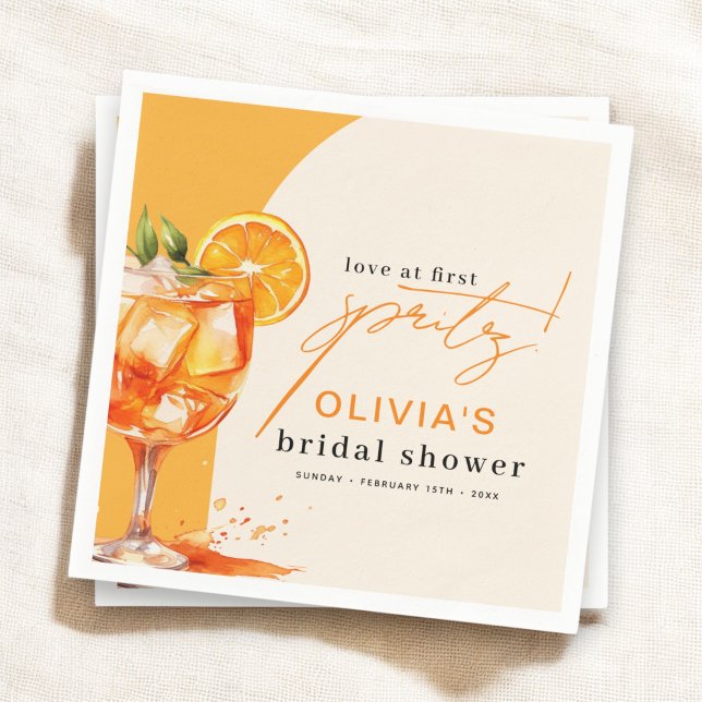 Love at First Spritz Orange Bridal Shower Napkin (Creator Uploaded)