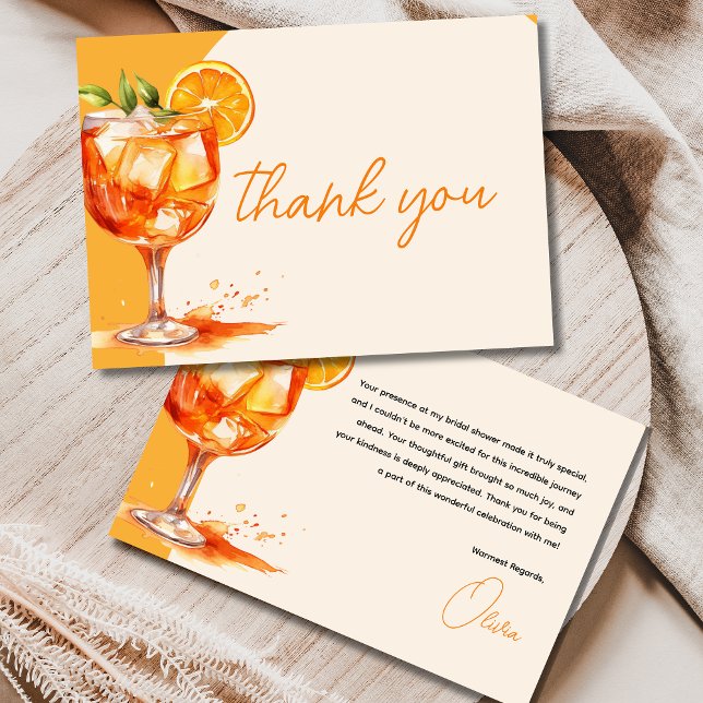 Love at First Spritz Orange Bridal Shower Thank You Card (Creator Uploaded)