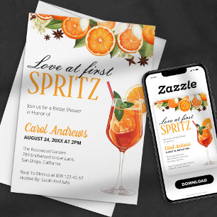 Love at First Spritz Orange Floral Bridal Shower Invitation