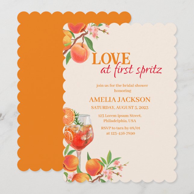 Love at first spritz orange floral Bridal shower Invitation (Front/Back)
