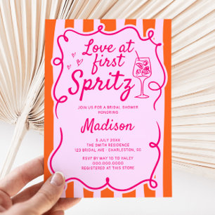 Love At First Spritz Pink Orange Bridal Shower Invitation