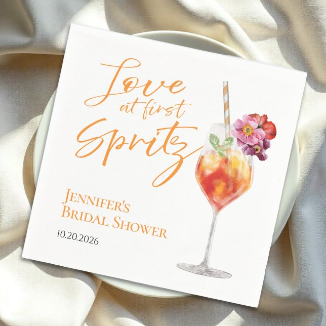 Love at First Spritz | Watercolor Bridal Shower Napkin (Creator Uploaded)