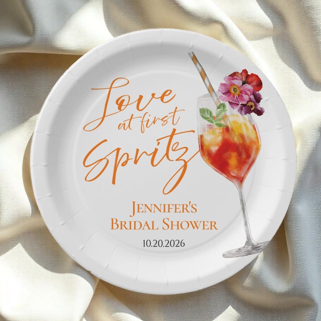 Love at First Spritz | Watercolor Bridal Shower Paper Plate (Creator Uploaded)