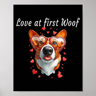 Love at first woof cute corgi valentine hearts, do poster