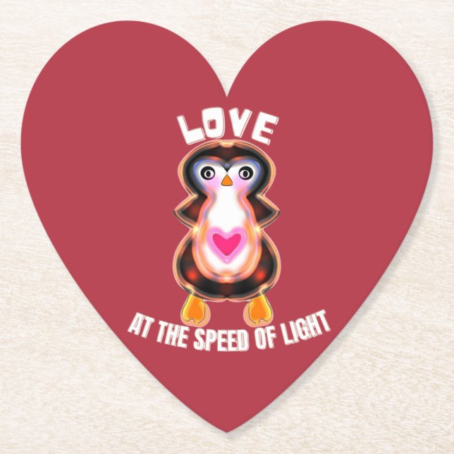 Love at the Speed of Light Penguin Gift Paper Coaster (Front)