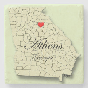 Love Athen, Georgia, Map, Marble Coasters