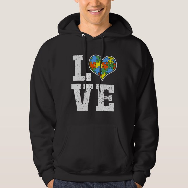 Love Autism Awareness For Kids Mum Dad Heart Autis Hoodie (Front)