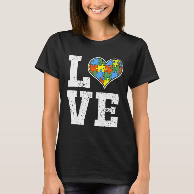 Love Autism Awareness For Kids Mum Dad Heart Autis T-Shirt (Front)