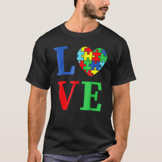 Love Autism Awareness Heart Puzzle Piece Women Men T-Shirt