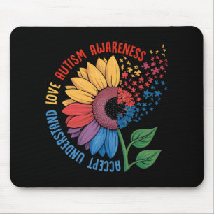 Love Autism Awareness Sunflower Puzzle Piece Quote Mouse Mat
