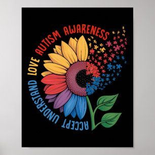 Love Autism Awareness Sunflower Puzzle Piece Quote Poster
