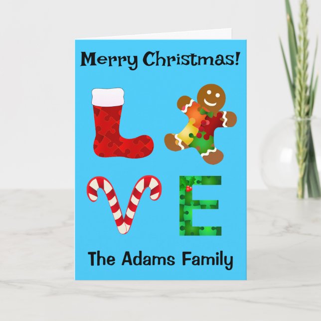 LOVE Autism Christmas Holiday Card (Front)