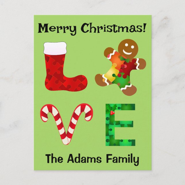 LOVE Autism Christmas Holiday Postcard (Front)