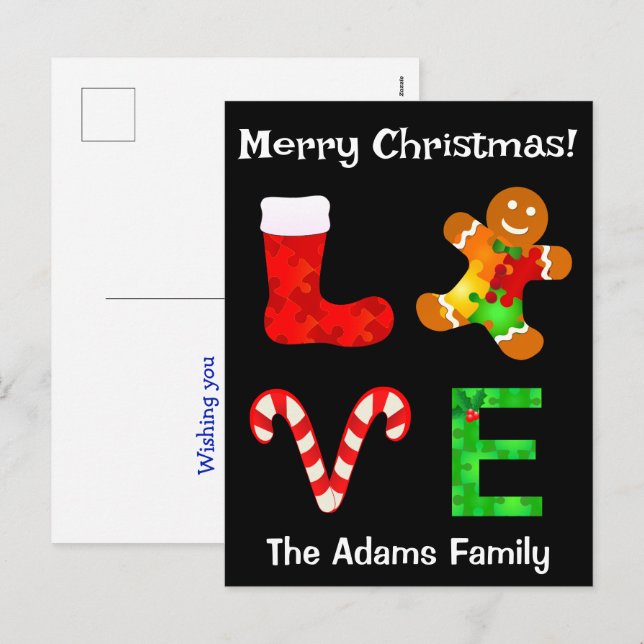 LOVE Autism Christmas Holiday Postcard (Front/Back)