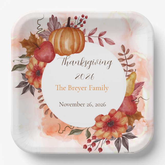 Love Autumn Thanksgiving Dinner  Paper Plate (Front)