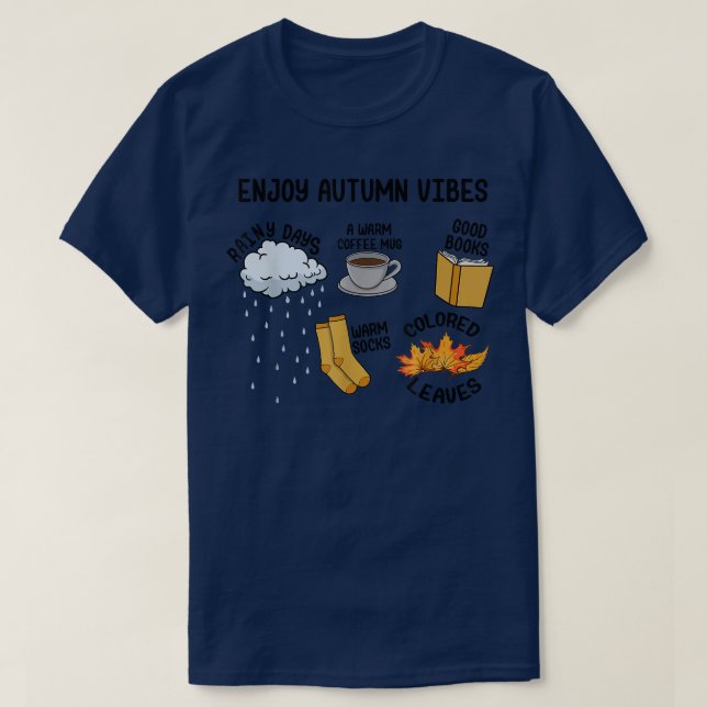 Love Autumn Vibes Rain Orange Leaves Books Coffee  T-Shirt (Design Front)
