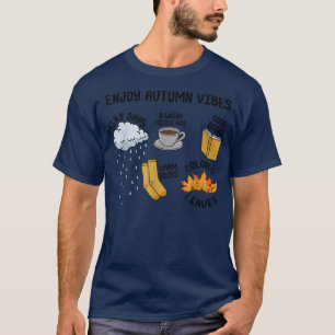 Love Autumn Vibes Rain Orange Leaves Books Coffee  T-Shirt